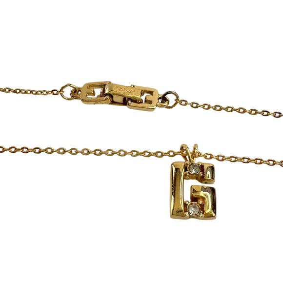 Vintage Givenchy "G" Necklace Gold Plated with 2 Rhinestones - - Picture 2 of 15